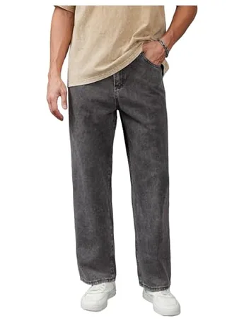 Wide Leg Denim Jeans, Grey (Medium)