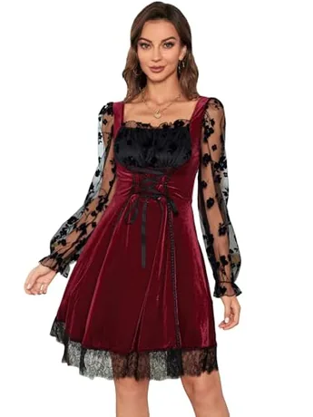 Long Sleeve Lace Dress, Multicolour