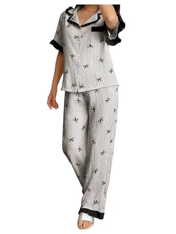 Long Sleeve Striped Sleep Set, Grey (Large)