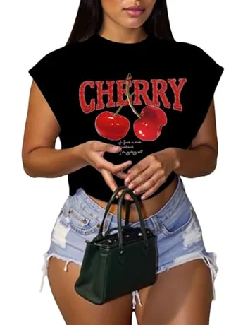 Plus Size Graphic Crop Top, Black (3X-Large Plus)