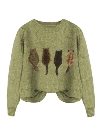 Long Sleeve Knit Knitwear, Green