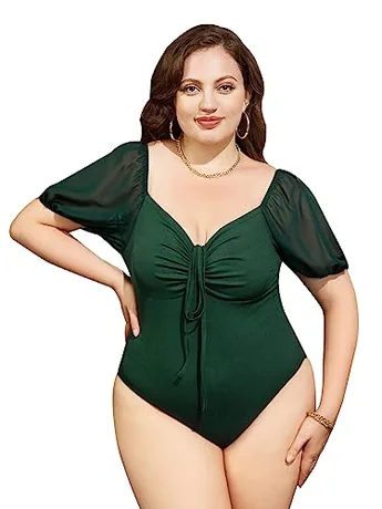 Plus Size Ruched Bodysuit, Dark Green (4X-Large Plus)