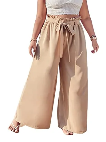 Plus Size Wide Leg Trousers, Khaki