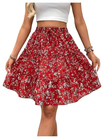 Floral Skirt, Red (Medium)