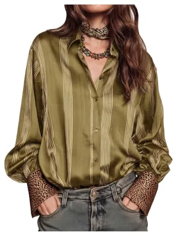 Long Sleeve Satin Blouse, Olive