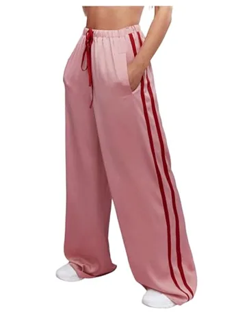 Wide Leg Satin Trousers, Pink