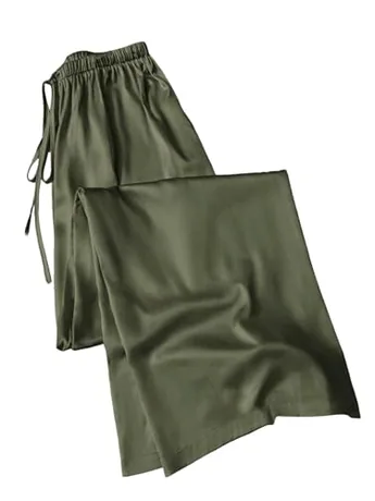 Wide Leg Satin Trousers, Green (Medium)