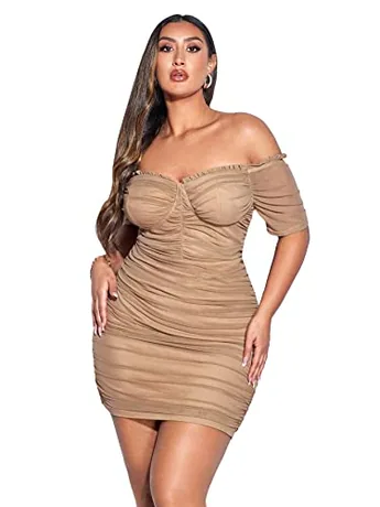 Plus Size Mini Mesh Dress, Khaki