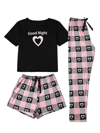 Short Sleeve Plaid Sleep Set, Multicolour