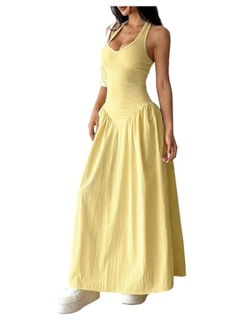 Sleeveless Halter Dress, Yellow