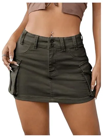 Mini Denim Skirt, Army Green