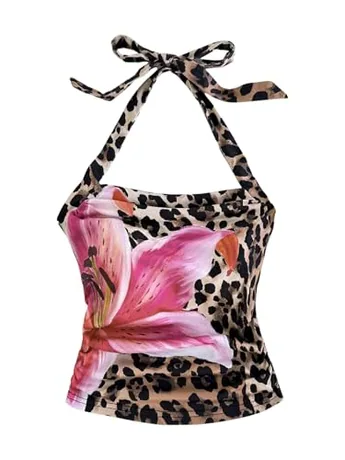 Sleeveless Floral Tank Top, Coffee