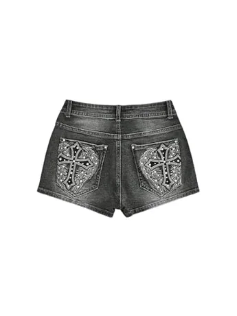 Mini Denim Shorts, Grey