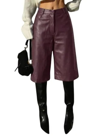 Wide Leg Shorts, Burgundy