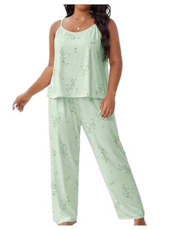 Plus Size Sleeveless Floral Sleep Set, Mint