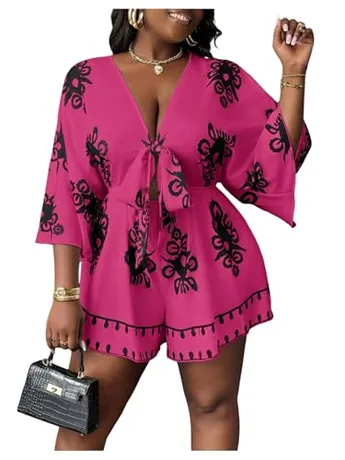 Plus Size Wide Leg Jumpsuit, Hot Pink (4X-Large Plus)
