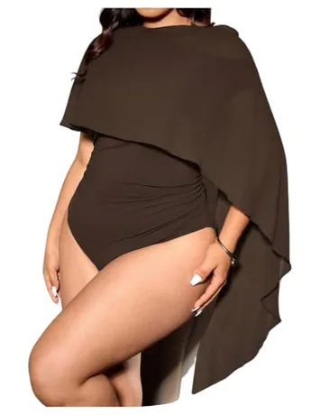 Plus Size Ruched Bodysuit, Coffee
