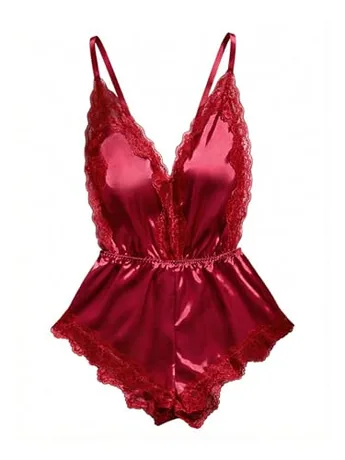 Lace Bodysuit, Burgundy (v neck)