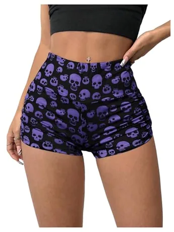 High Waisted Ruched Shorts, Purple