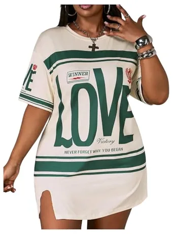 Plus Size Short Sleeve Graphic Dress, Green