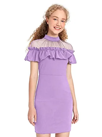 Short Sleeve Mesh Dress, Lilac