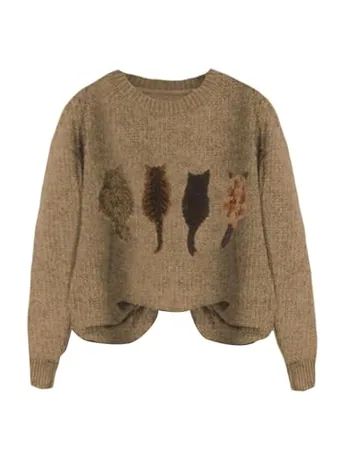 Long Sleeve Knit Knitwear, Brown (X-Large)