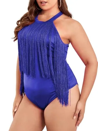 Plus Size Sleeveless Halter Bodysuit, Blue