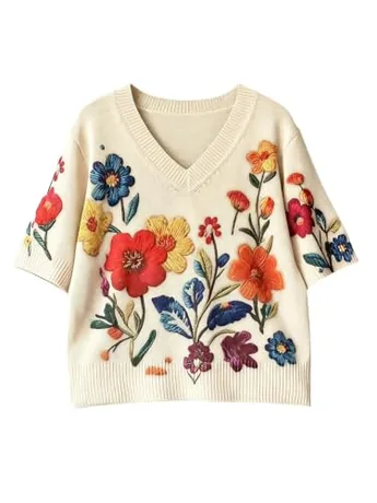 Short Sleeve Knit Knitwear, Beige (Medium)