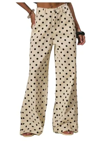 Wide Leg Denim Jeans, Beige