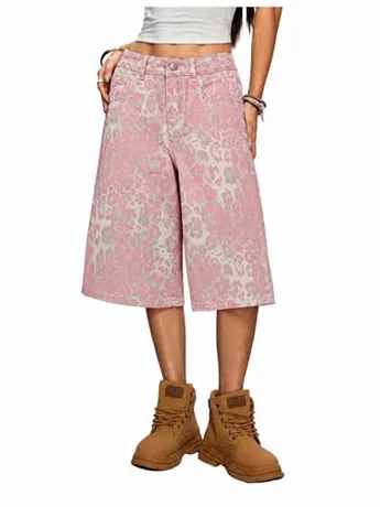 Wide Leg Denim Jeans, Pink (27)