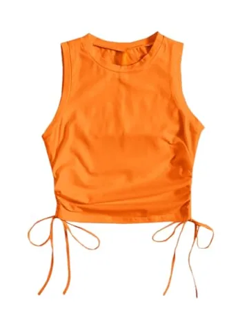 Sleeveless Ruched Tank Top, Orange