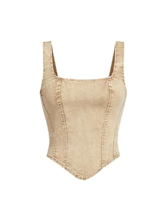 Sleeveless Denim Corset Top, Khaki